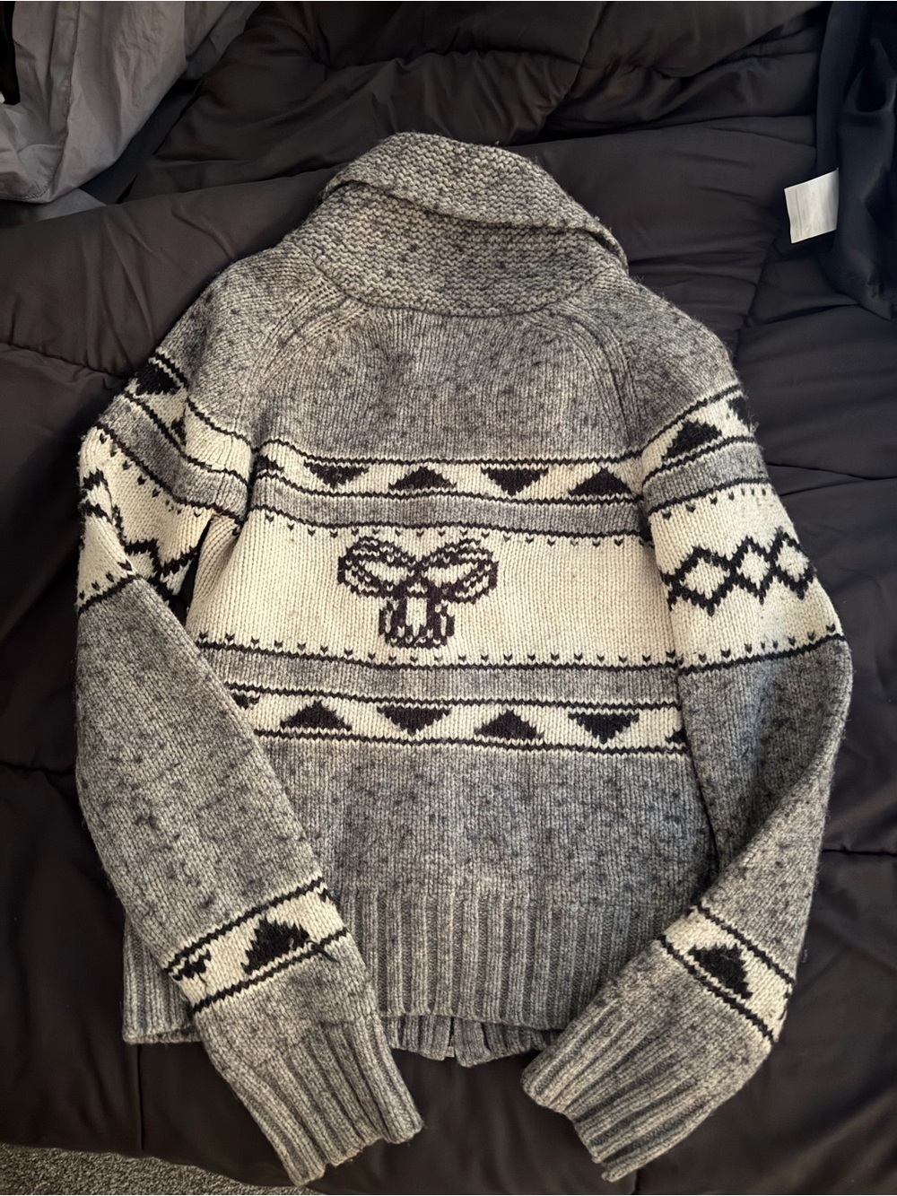 TNA Grey and Cream Patterned Shawl-Collar Cardigan